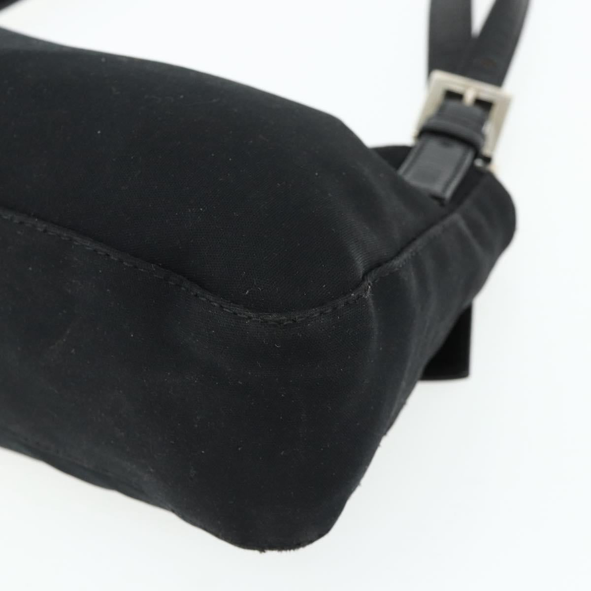 FENDI Mamma Baguette Shoulder Bag Nylon Black Silver Auth 179226