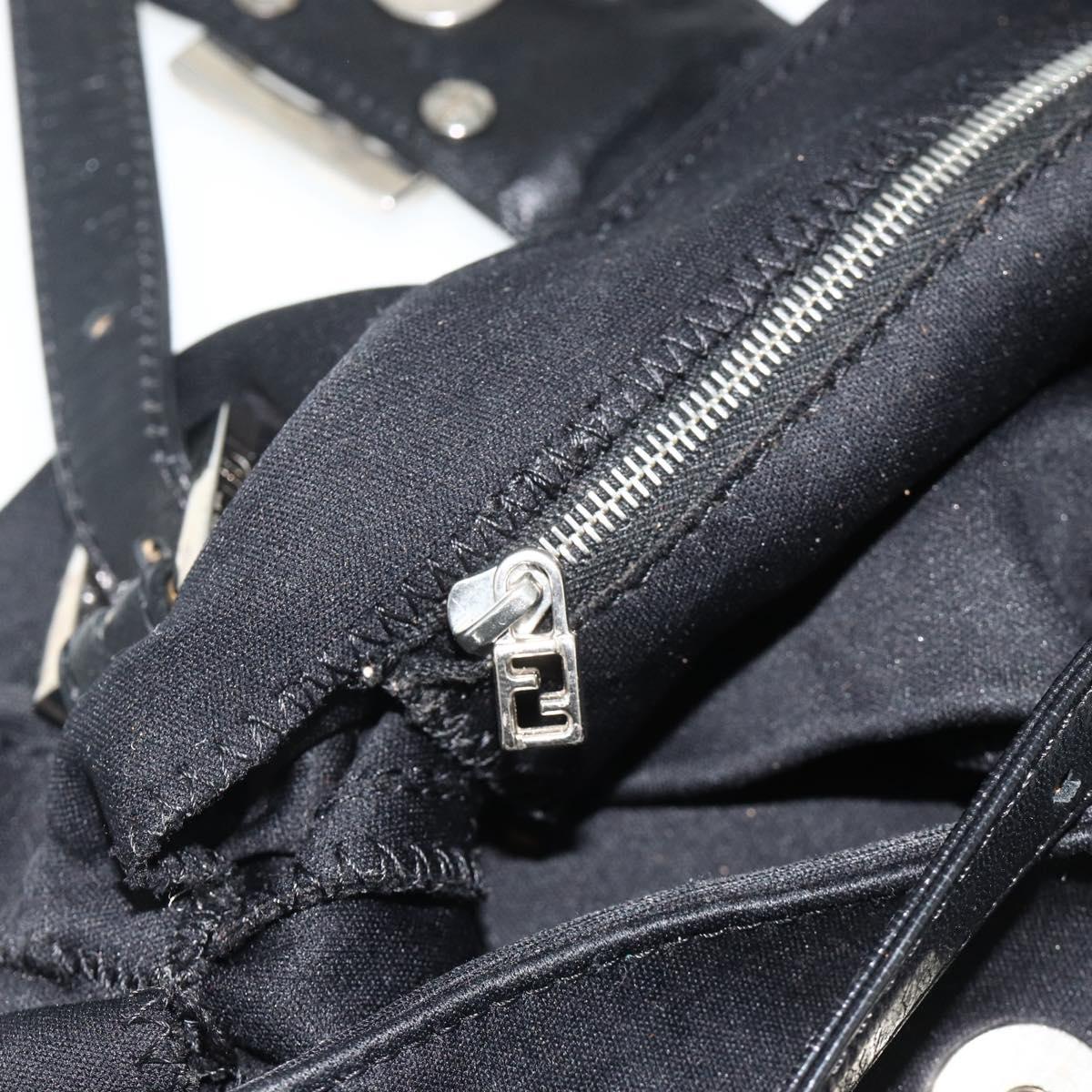FENDI Mamma Baguette Shoulder Bag Nylon Black Silver Auth 179226