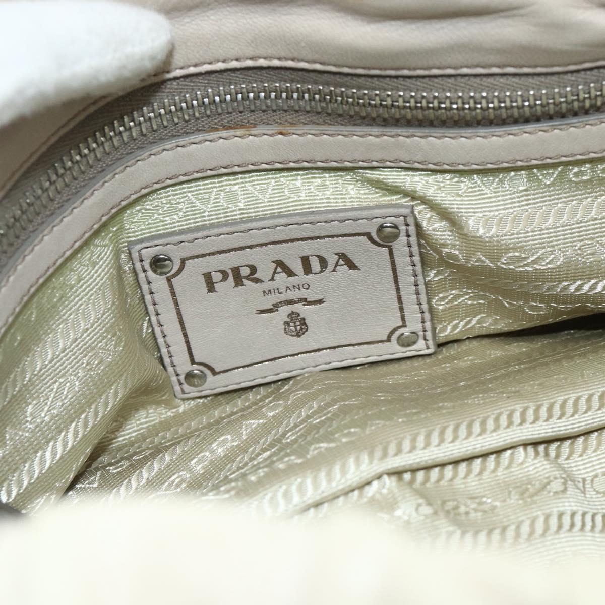 PRADA Gathered Hand Bag Leather 2way Gray Silver Auth 179227A