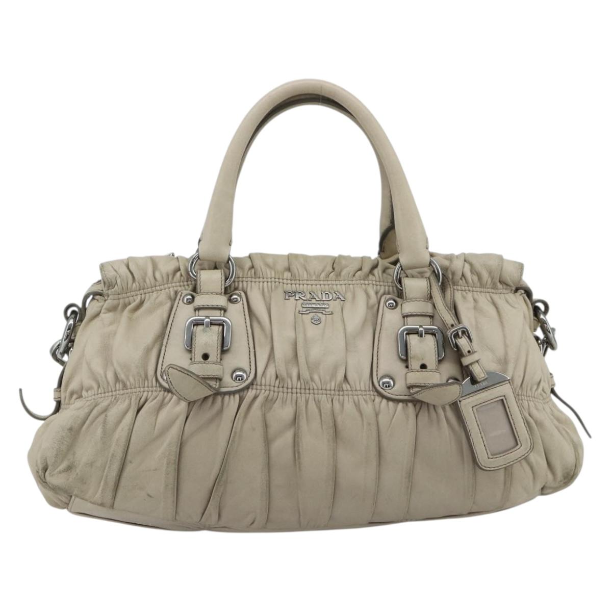 PRADA Gathered Hand Bag Leather 2way Gray Silver Auth 179227A