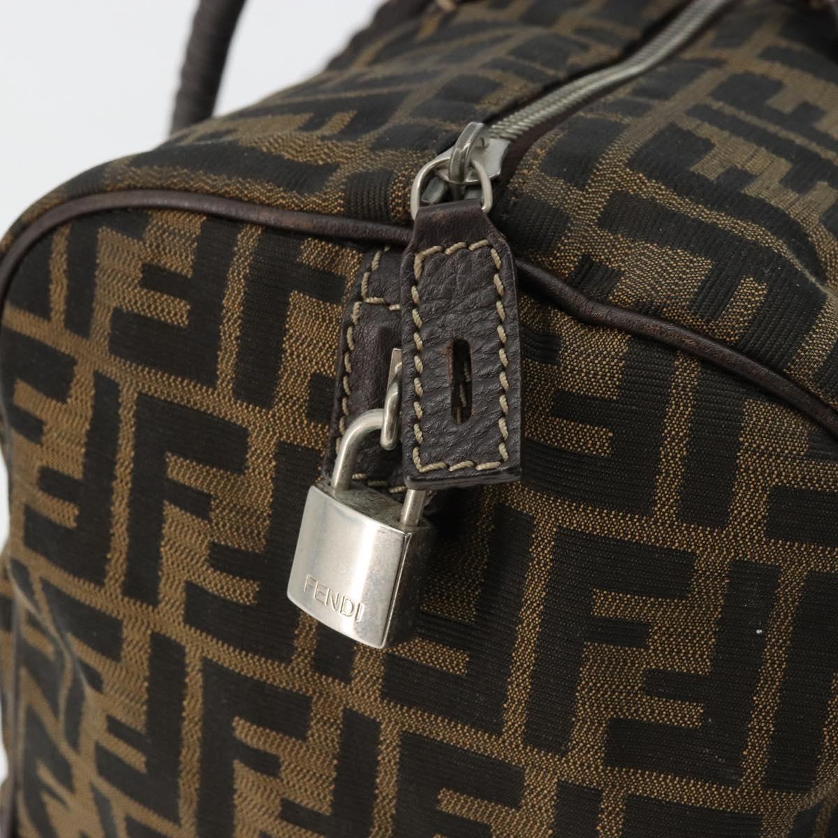 FENDI Zucca Canvas Celeria Boston Bag Black Brown Auth 179230A
