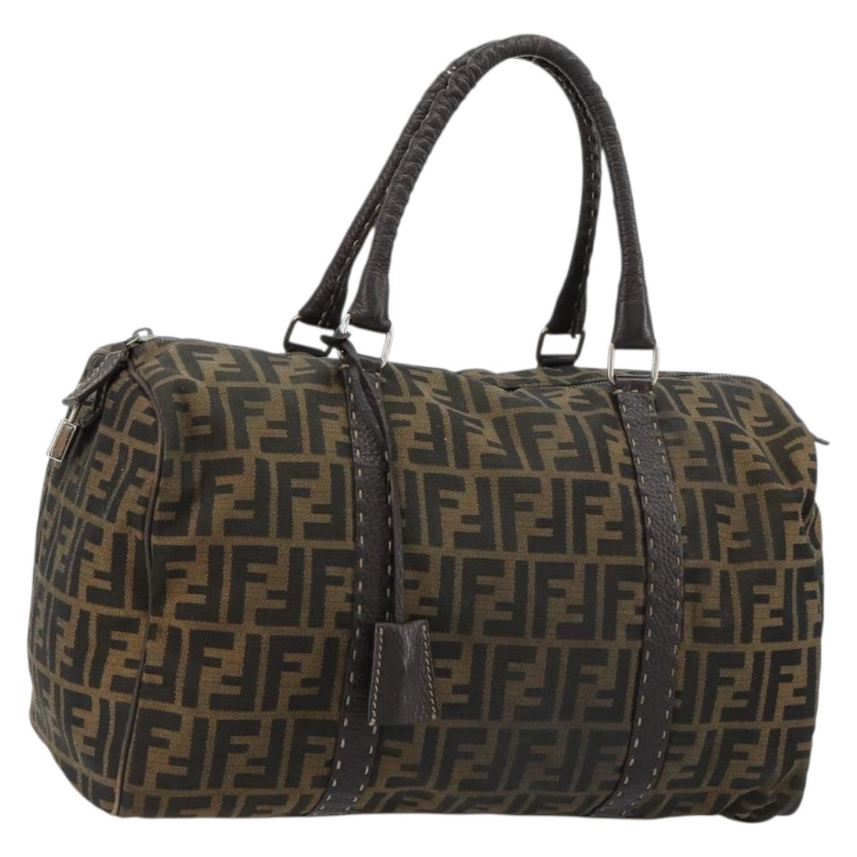 FENDI Zucca Canvas Celeria Boston Bag Black Brown Auth 179230A