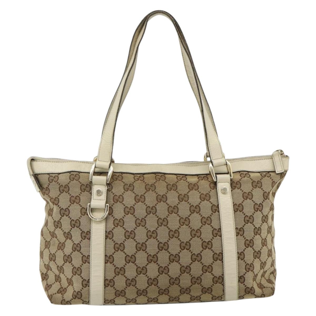 GUCCI GG Canvas Abbey Tote Bag Beige Gold 141470 Auth 179231