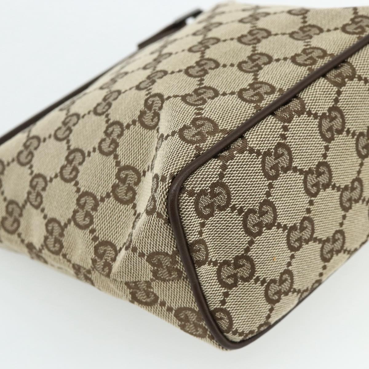 GUCCI GG Canvas Hand Pouch Beige Silver 039 1147 Auth 179232A