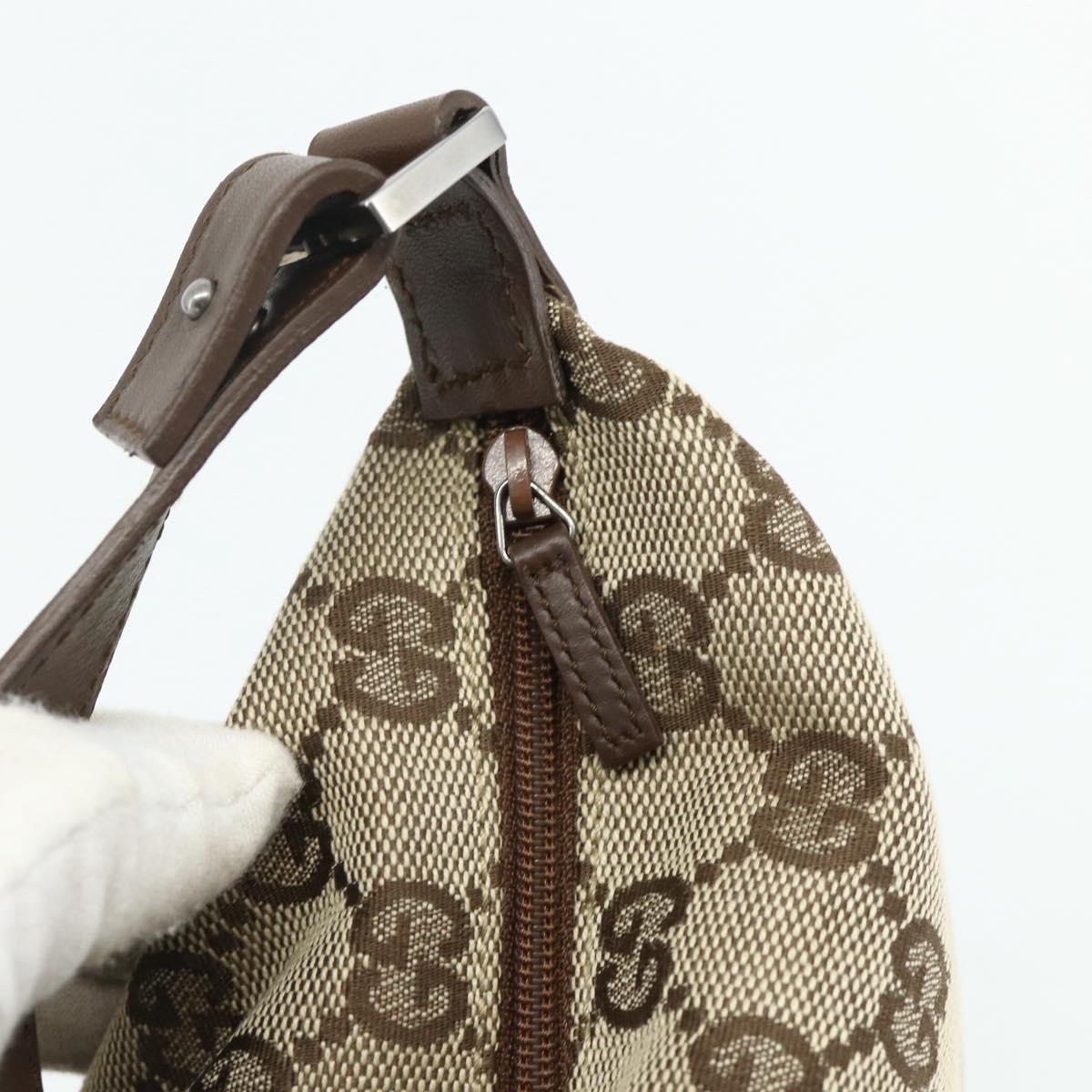 GUCCI GG Canvas Hand Pouch Beige Silver 039 1147 Auth 179232A
