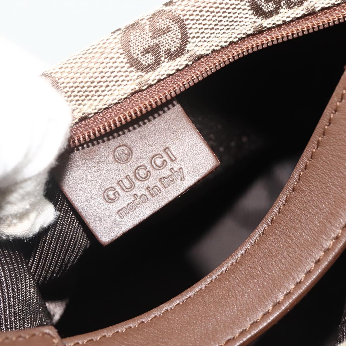 GUCCI GG Canvas Hand Pouch Beige Silver 039 1147 Auth 179232A
