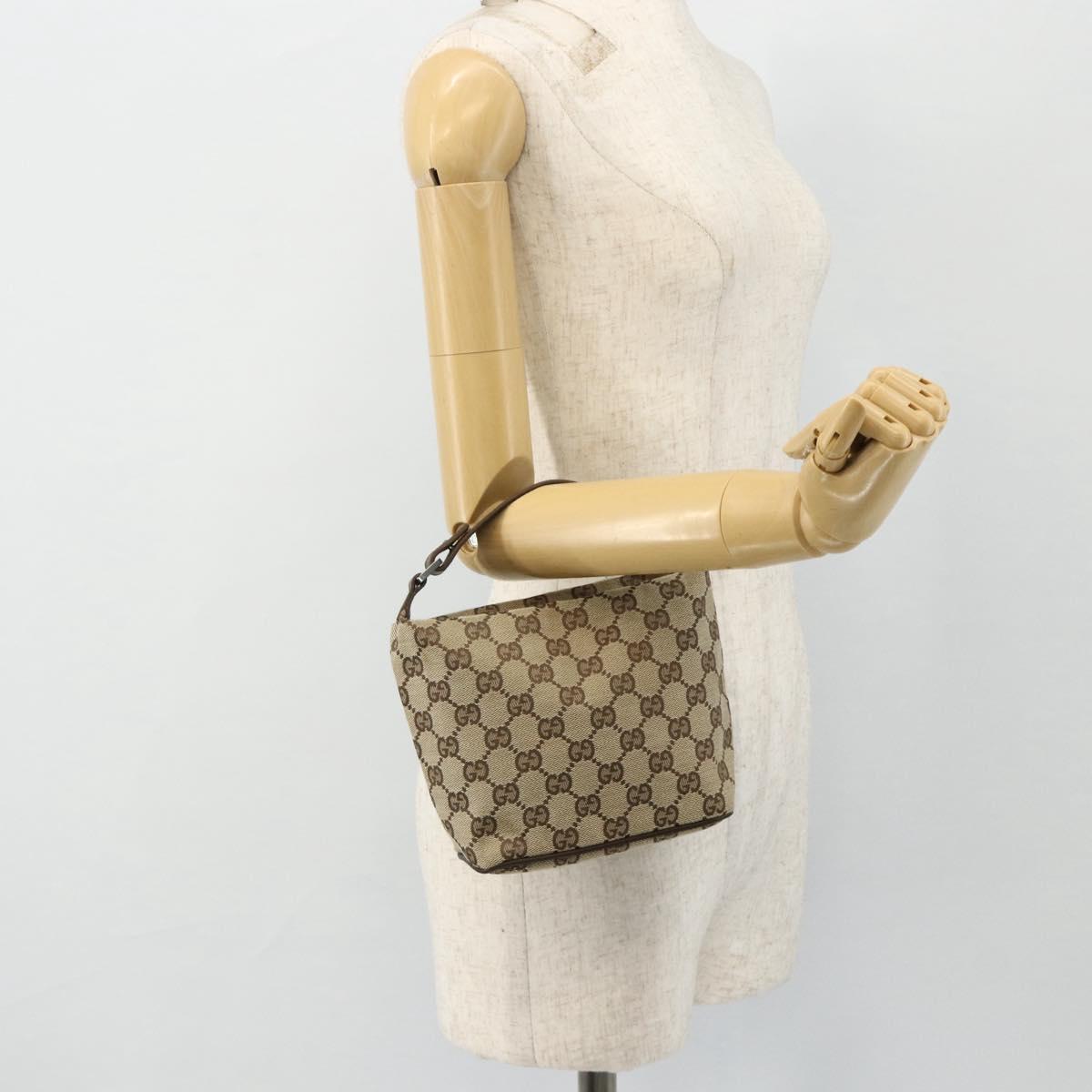GUCCI GG Canvas Hand Pouch Beige Silver 039 1147 Auth 179232A