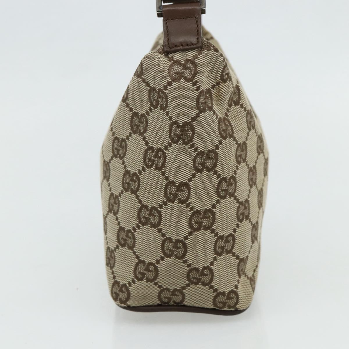GUCCI GG Canvas Hand Pouch Beige Silver 039 1147 Auth 179232A