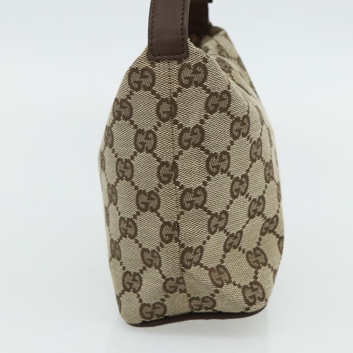 GUCCI GG Canvas Hand Pouch Beige Silver 039 1147 Auth 179232A