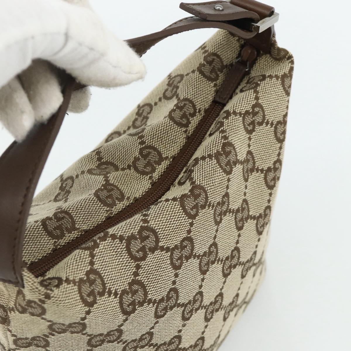 GUCCI GG Canvas Hand Pouch Beige Silver 039 1147 Auth 179232A