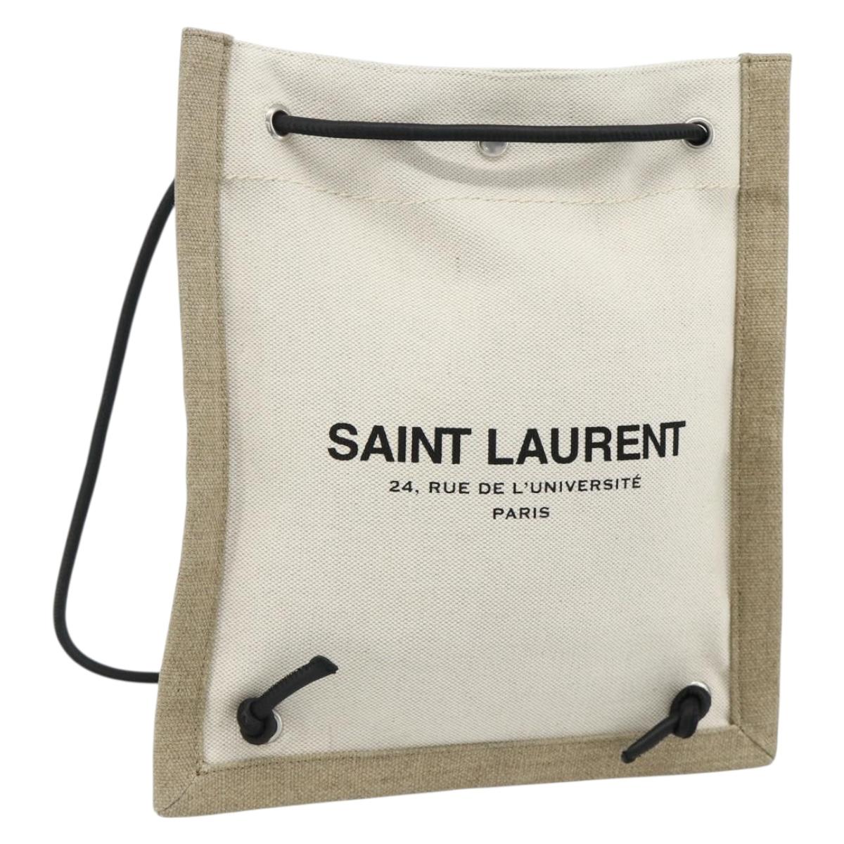 SAINT LAURENT Backpack Shoulder Bag Canvas Silver Beige Auth 179237A