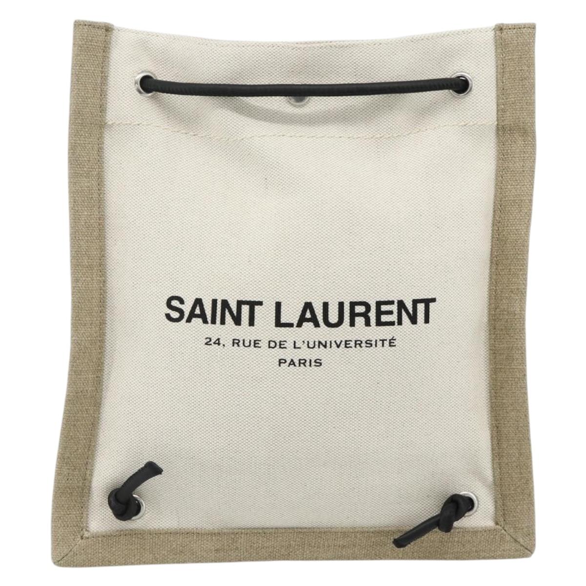 SAINT LAURENT Backpack Shoulder Bag Canvas Silver Beige Auth 179237A