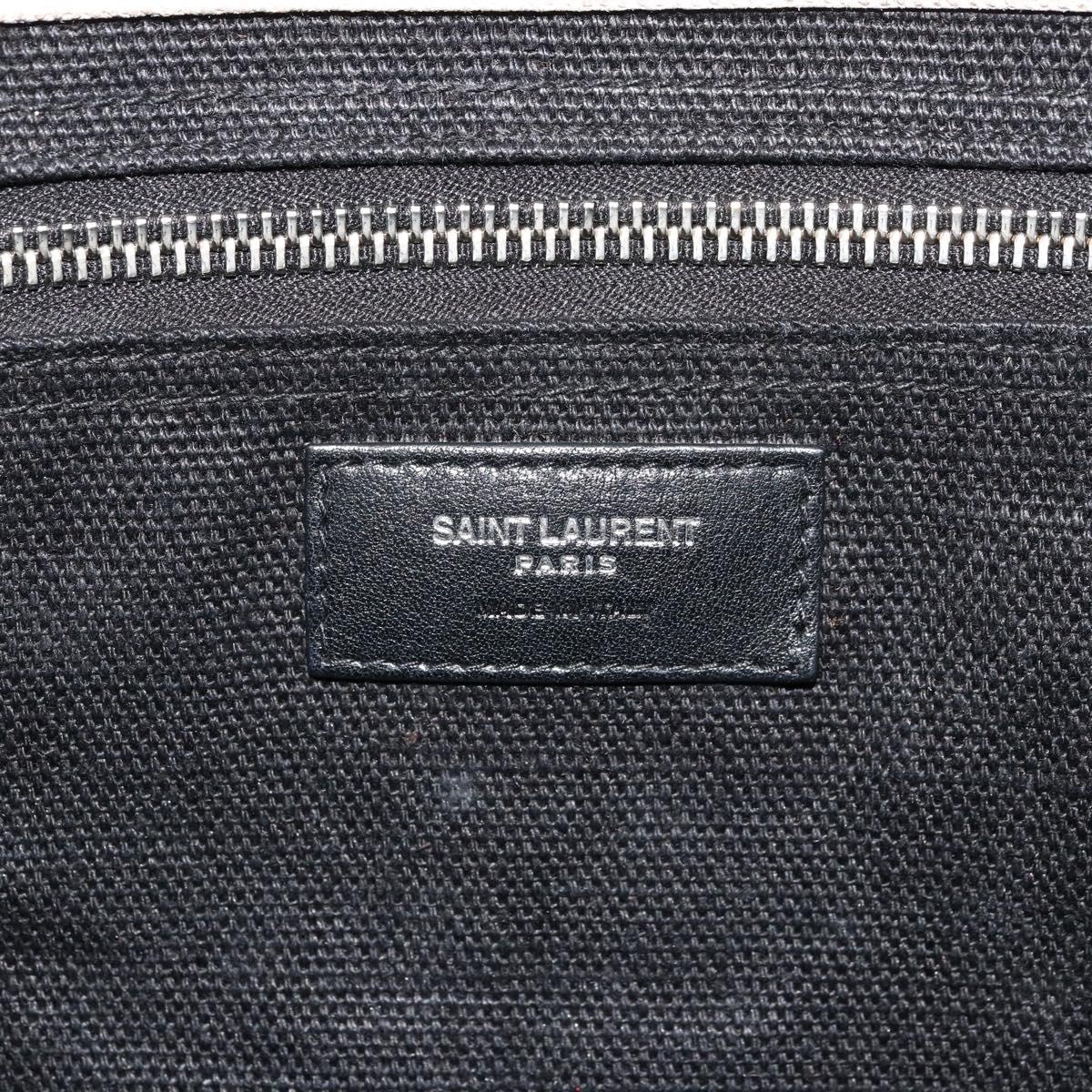 SAINT LAURENT Hand Bag Canvas Beige Silver Auth 179238A