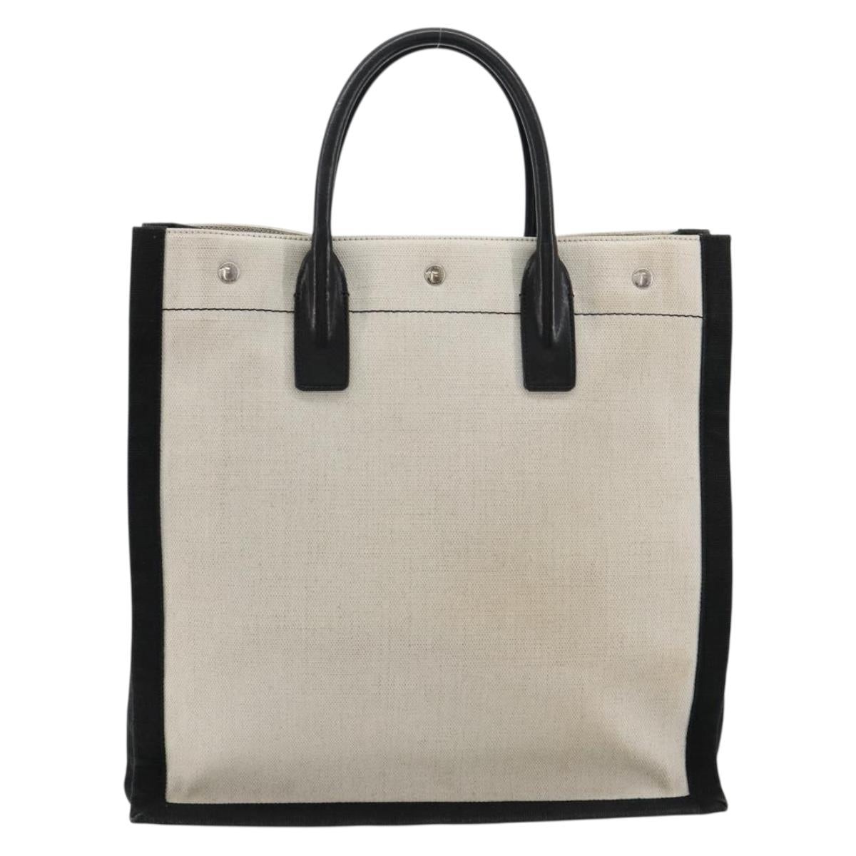 SAINT LAURENT Hand Bag Canvas Beige Silver Auth 179238A