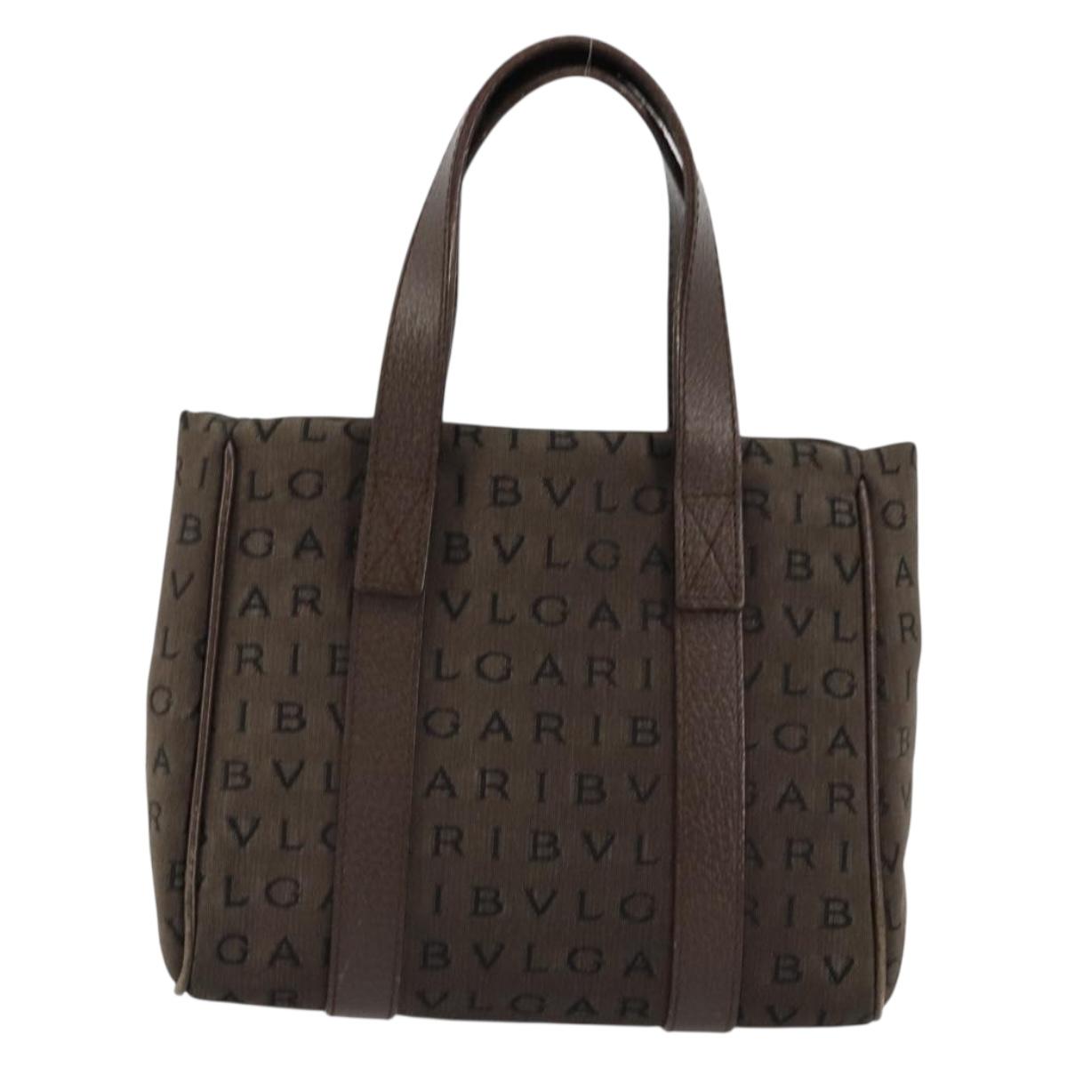 BVLGARI Logo Mania Hand Bag Canvas Brown Auth 179248A