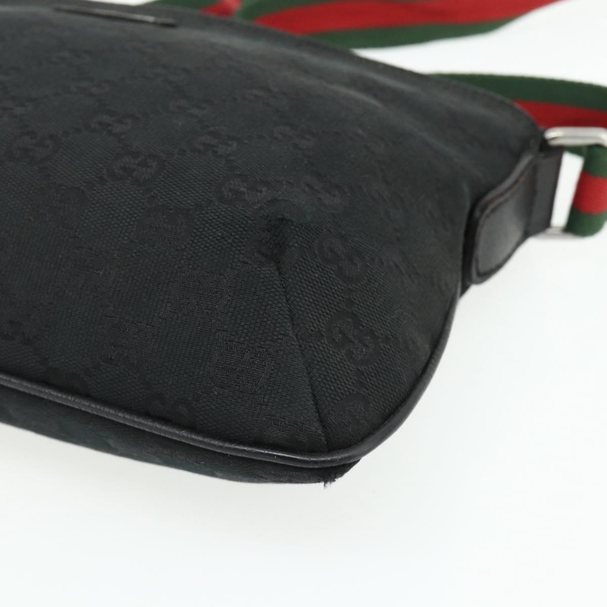 GUCCI Web Sherry Line GG Canvas Shoulder Bag Black Red Green 189749 Auth 179252