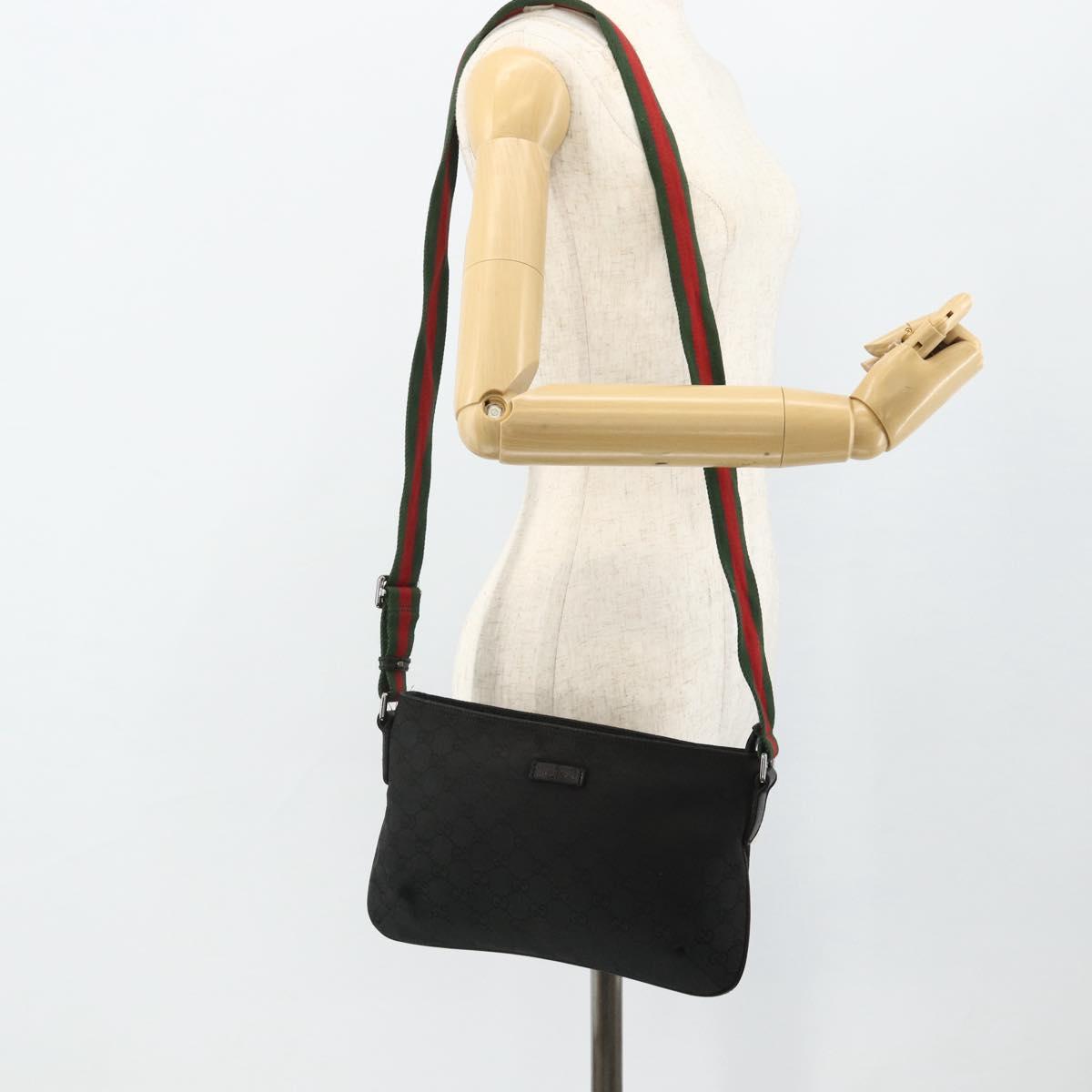 GUCCI Web Sherry Line GG Canvas Shoulder Bag Black Red Green 189749 Auth 179252