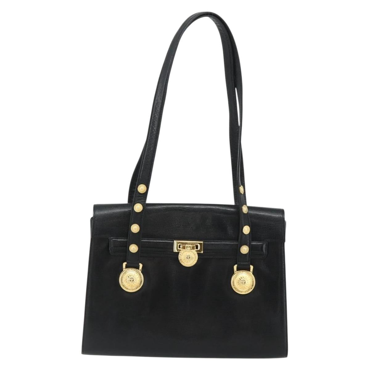 Gianni Versace Tote Bag Leather Black Gold Auth 179254A