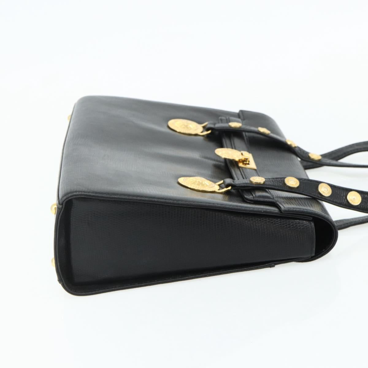 Gianni Versace Tote Bag Leather Black Gold Auth 179254A