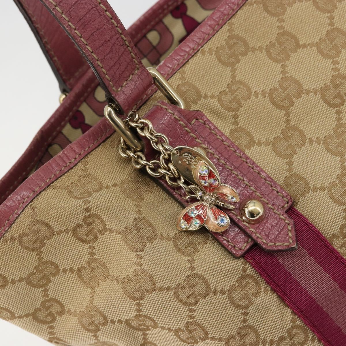 GUCCI GG Canvas Sherry Line Tote Bag Beige Gold pink 137395 Auth 179258