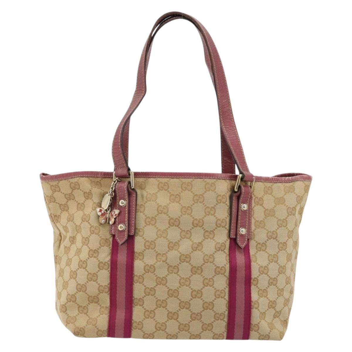 GUCCI GG Canvas Sherry Line Tote Bag Beige Gold pink 137395 Auth 179258