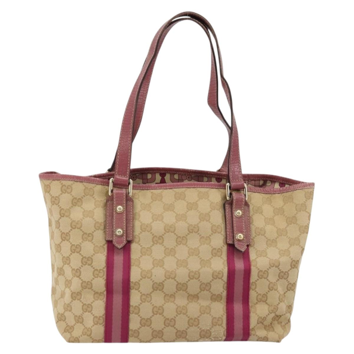 GUCCI GG Canvas Sherry Line Tote Bag Beige Gold pink 137395 Auth 179258