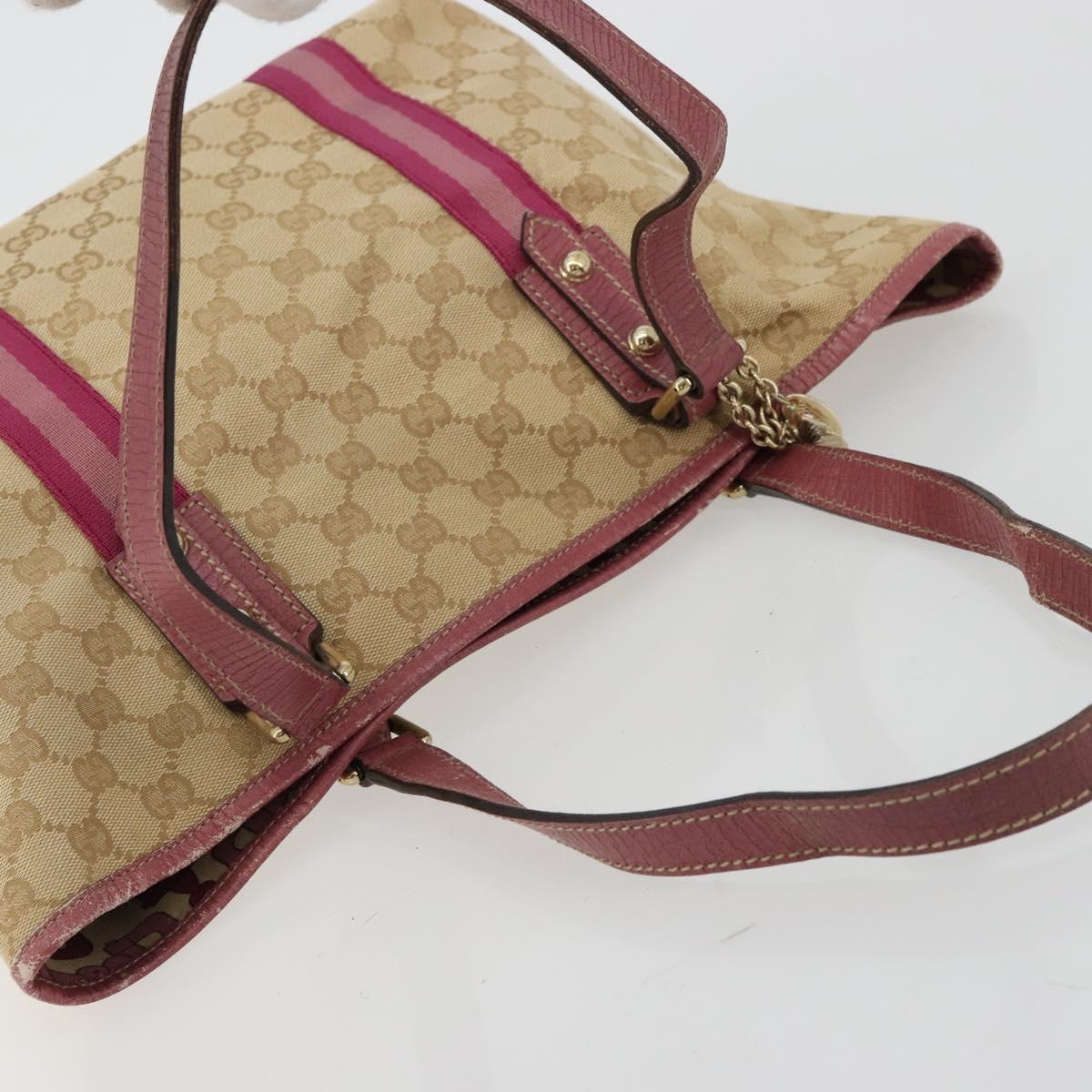 GUCCI GG Canvas Sherry Line Tote Bag Beige Gold pink 137395 Auth 179258