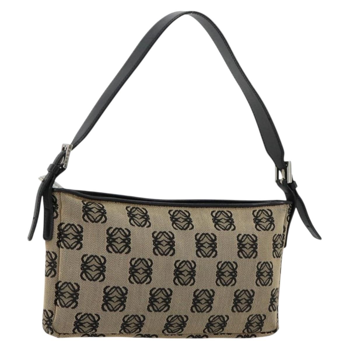 LOEWE Anagram Shoulder Bag Canvas Silver Beige Auth 179259A