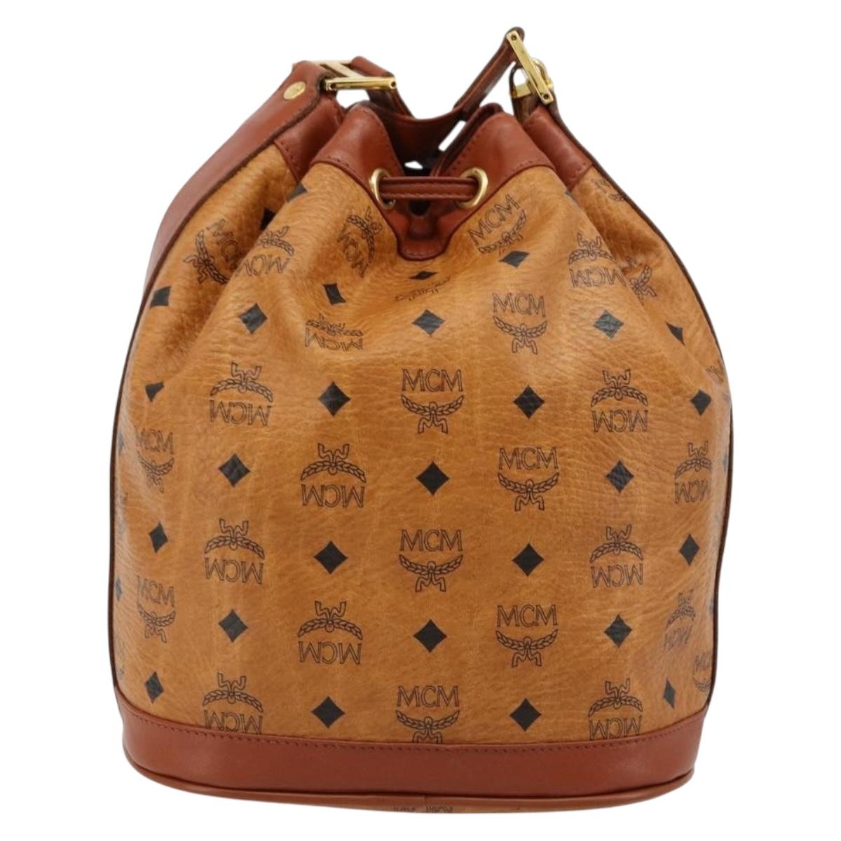 MCM Vicetos Logogram Shoulder Bag PVC Leather Brown Gold Auth 179264A
