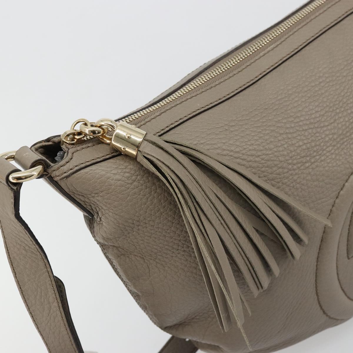 GUCCI Soho Shoulder Bag Leather Gray Gold 295175 Auth 179265A