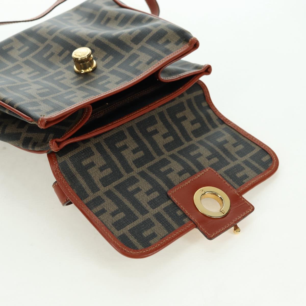 FENDI Zucca Canvas Shoulder Bag Black Brown Auth 179273V