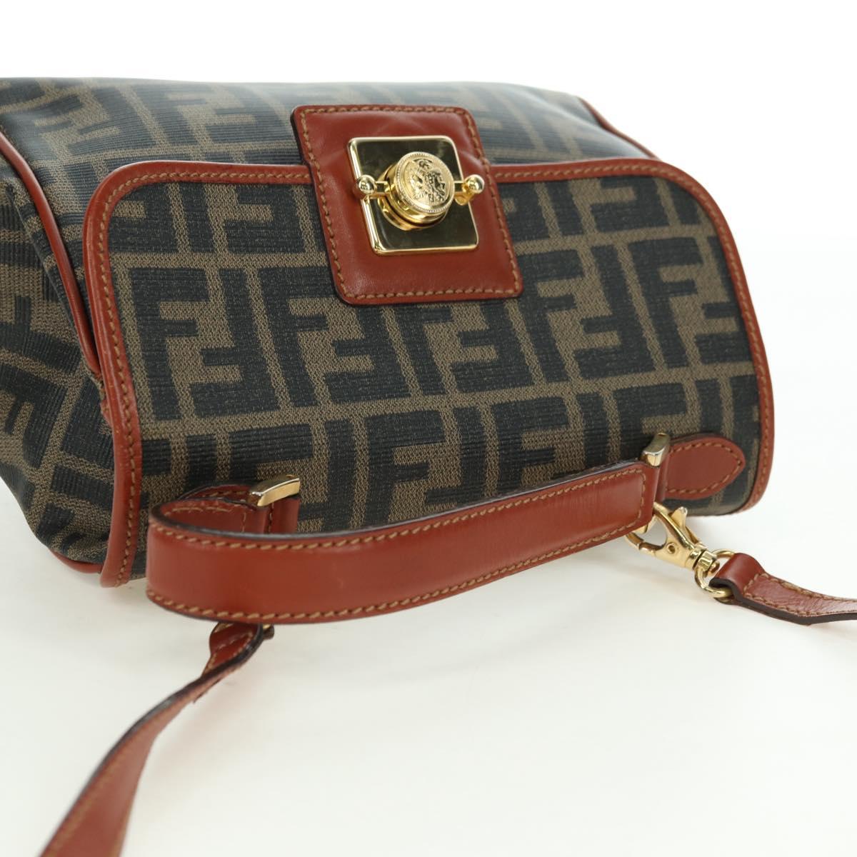 FENDI Zucca Canvas Shoulder Bag Black Brown Auth 179273V