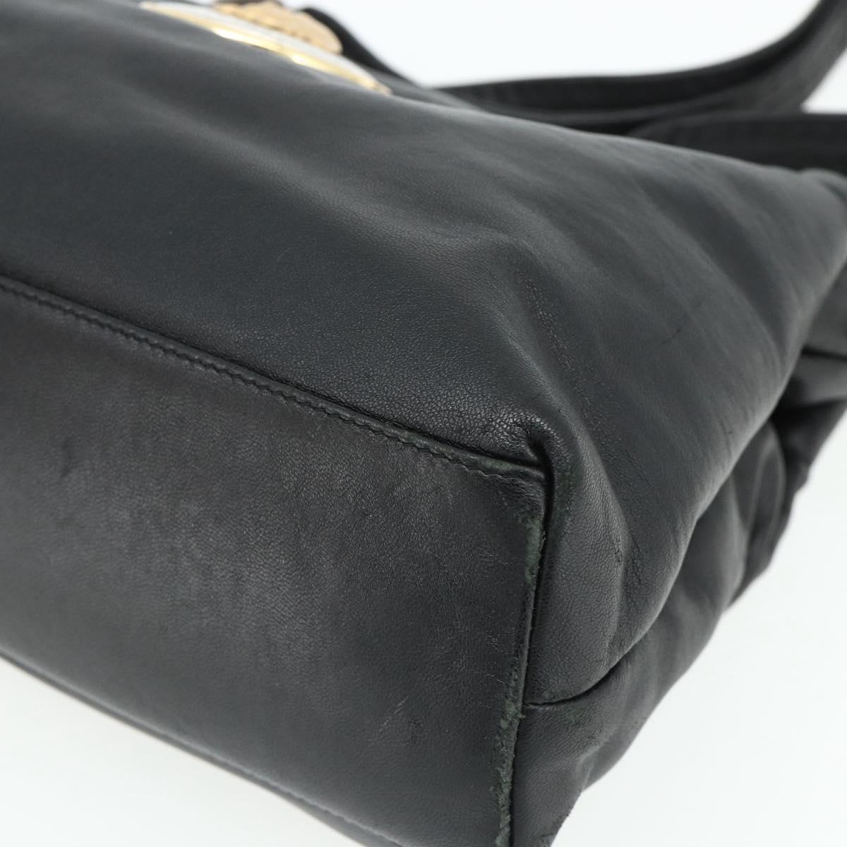 VERSACE Shoulder Bag Leather Black Gold Auth 179275A