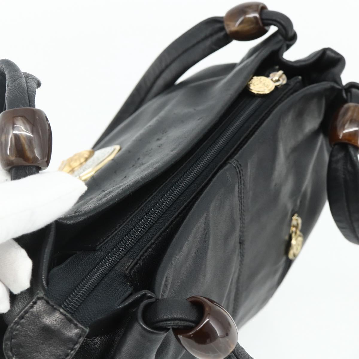 VERSACE Shoulder Bag Leather Black Gold Auth 179275A