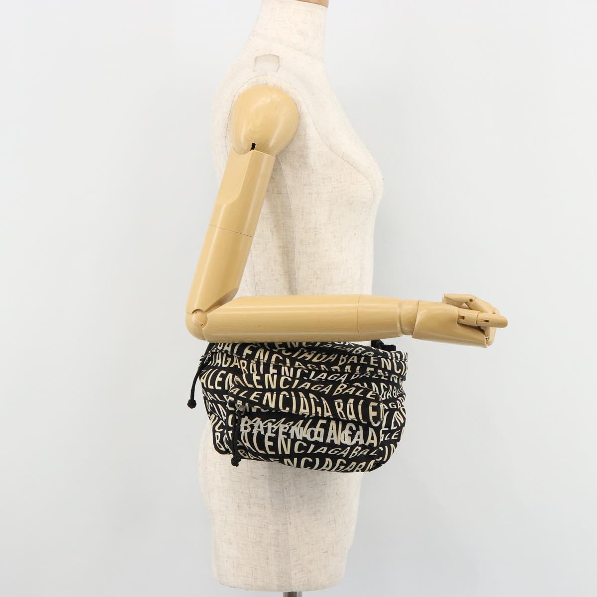 BALENCIAGA Body Bag Canvas Black Silver Auth 179277A