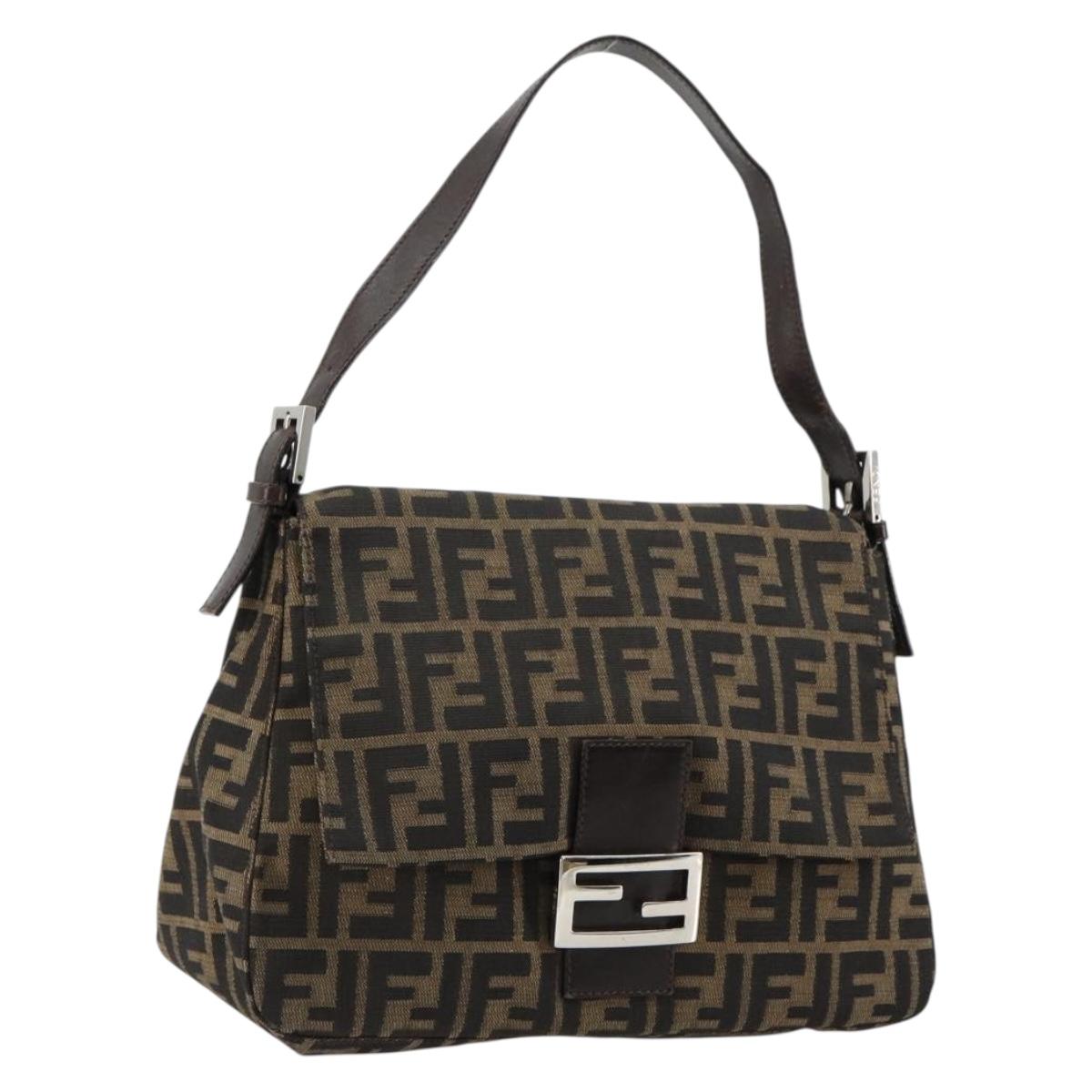 FENDI Zucca Canvas Mamma Baguette Shoulder Bag Black Brown Auth 179280A