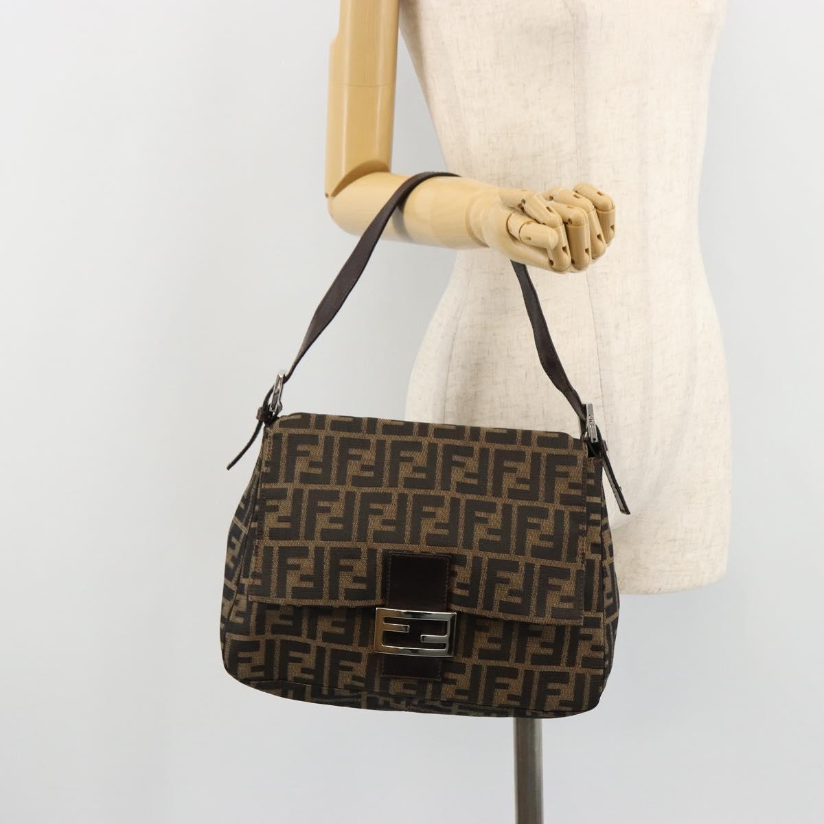 FENDI Zucca Canvas Mamma Baguette Shoulder Bag Black Brown Auth 179280A