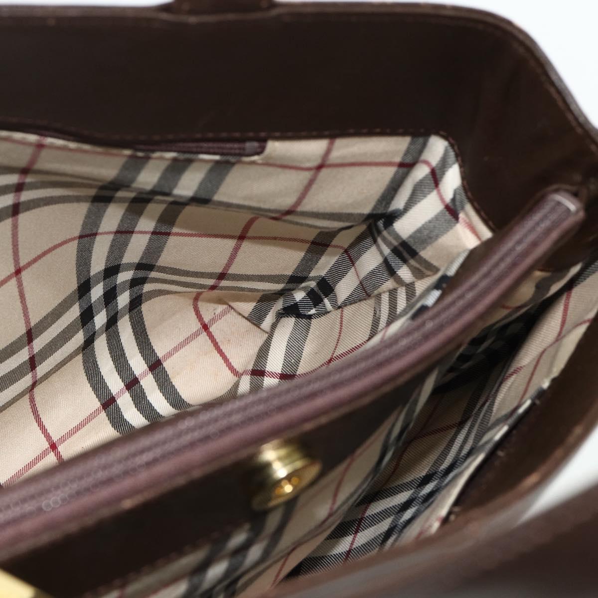 BURBERRY Hand Bag Leather Brown Gold Auth 179281A