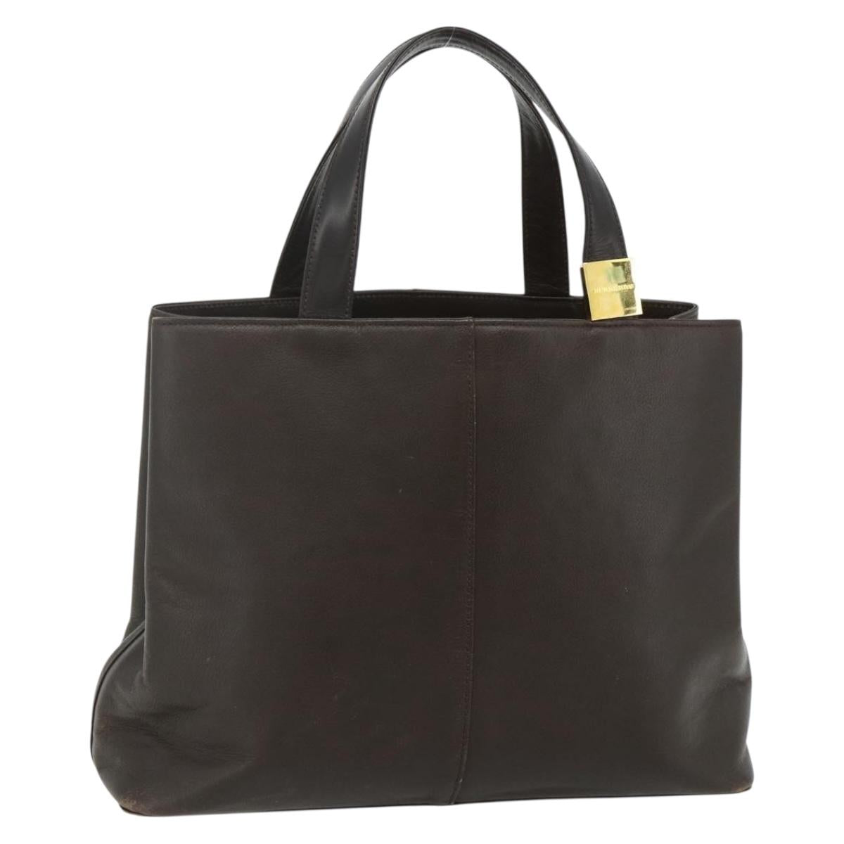 BURBERRY Hand Bag Leather Brown Gold Auth 179281A