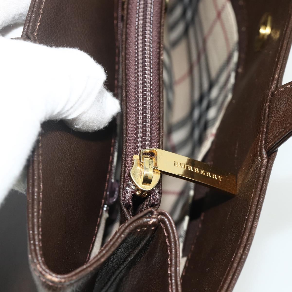 BURBERRY Hand Bag Leather Brown Gold Auth 179281A