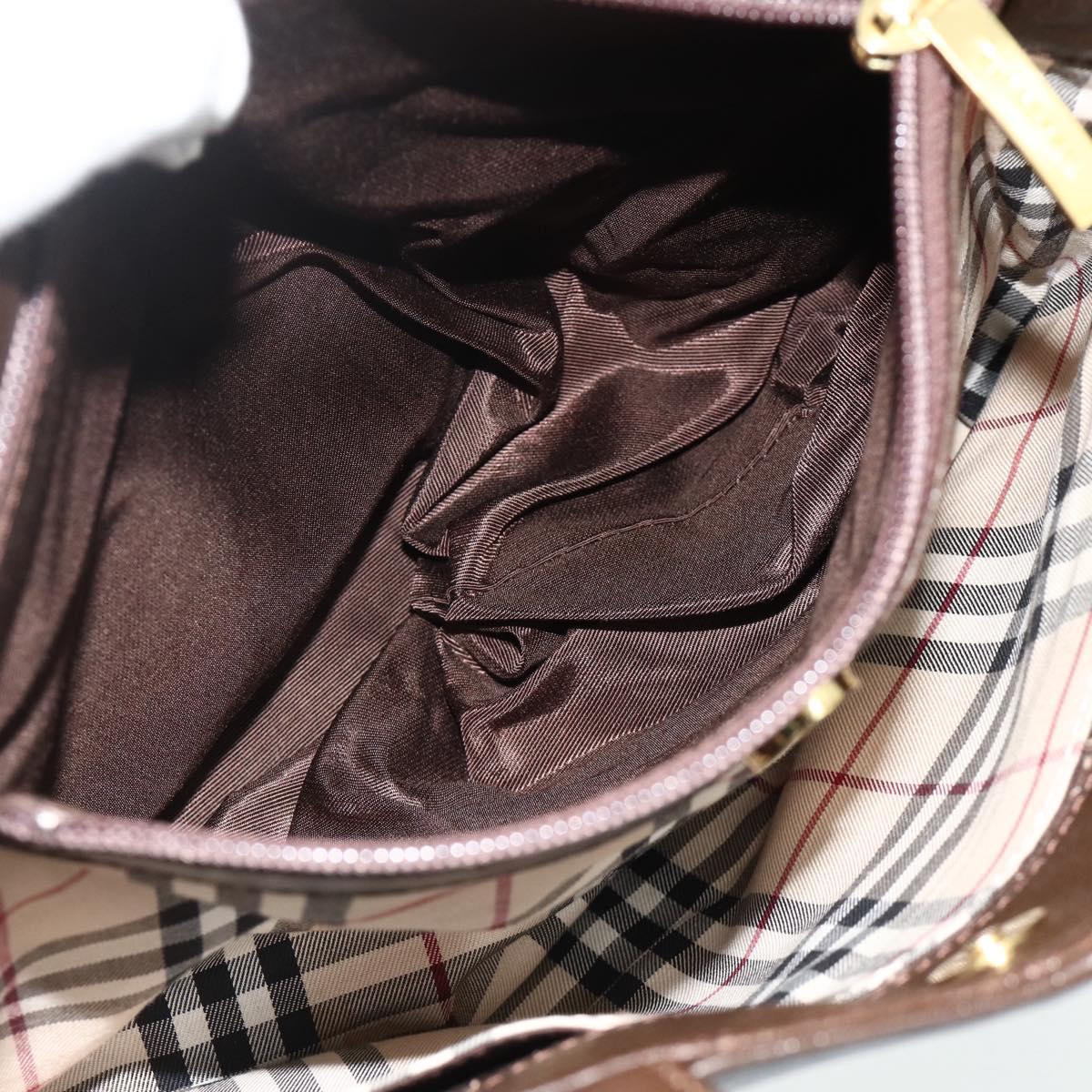 BURBERRY Hand Bag Leather Brown Gold Auth 179281A