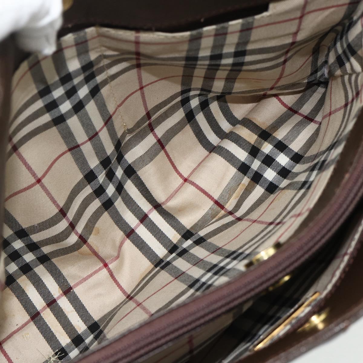 BURBERRY Hand Bag Leather Brown Gold Auth 179281A