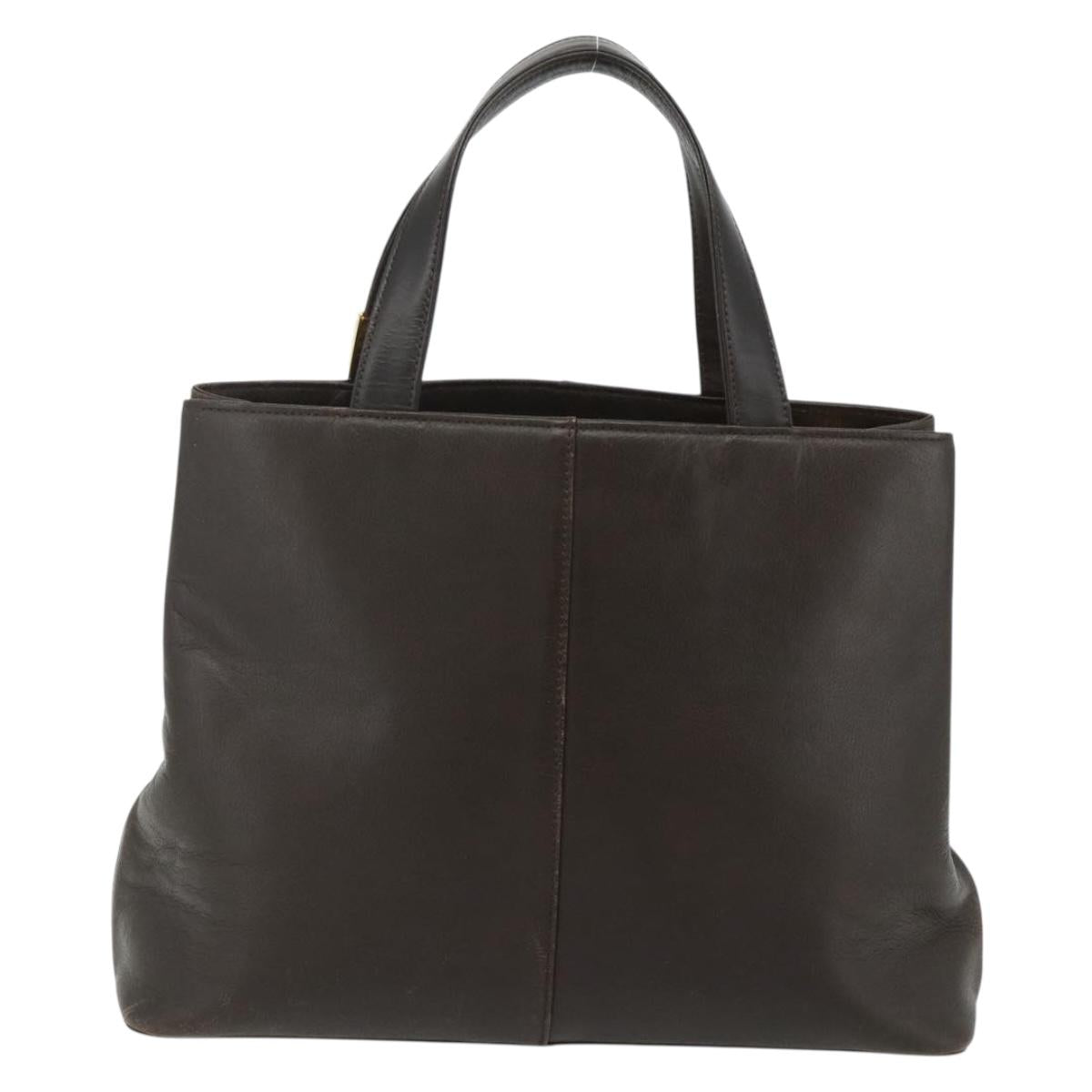 BURBERRY Hand Bag Leather Brown Gold Auth 179281A