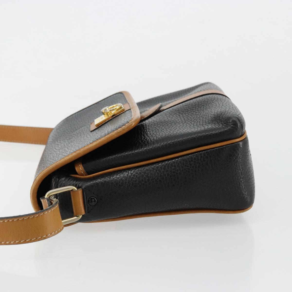 CELINE Shoulder Bag Leather Black Gold Auth 179287