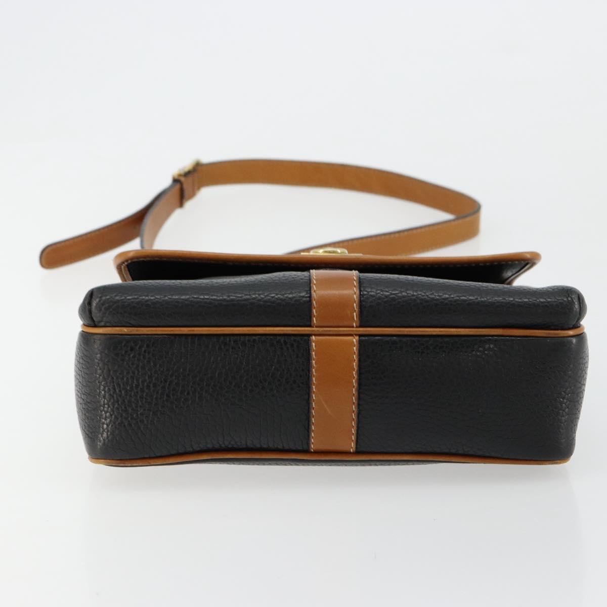 CELINE Shoulder Bag Leather Black Gold Auth 179287