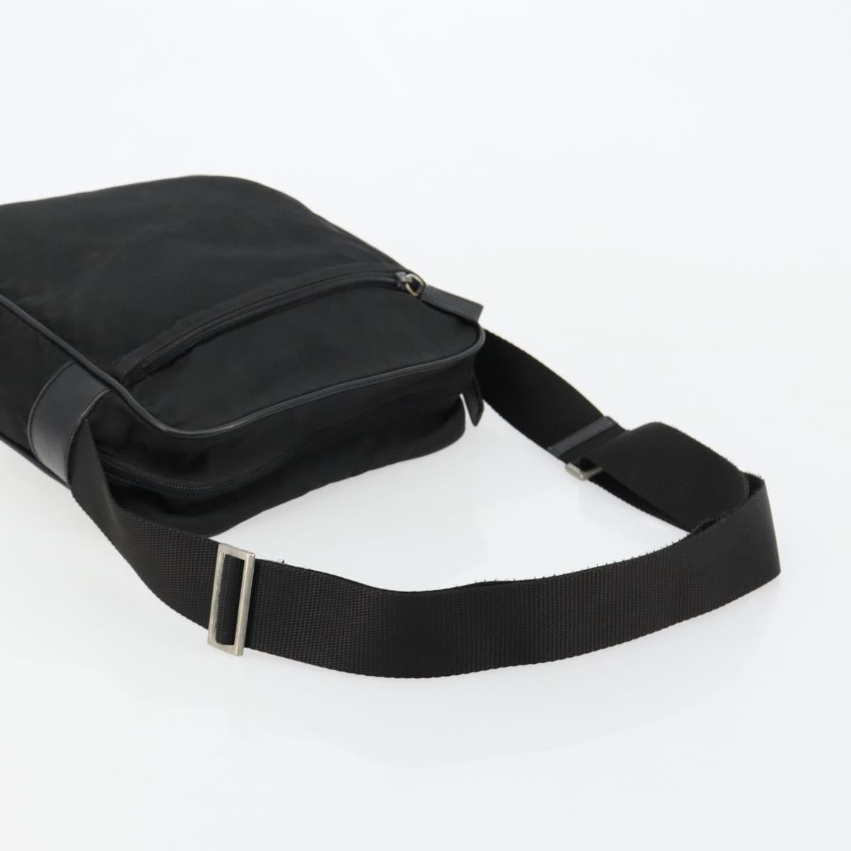 PRADA Shoulder Bag Nylon Black Silver Auth 179291