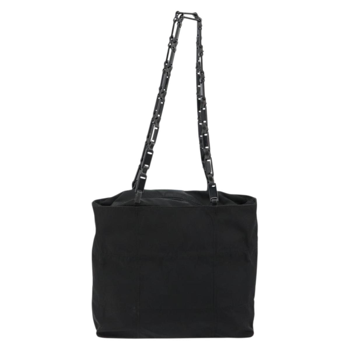 PRADA Chain Shoulder Bag Nylon Black Silver Auth 179294