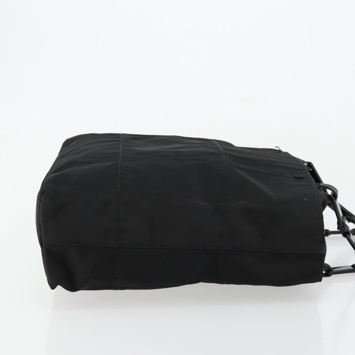 PRADA Chain Shoulder Bag Nylon Black Silver Auth 179294