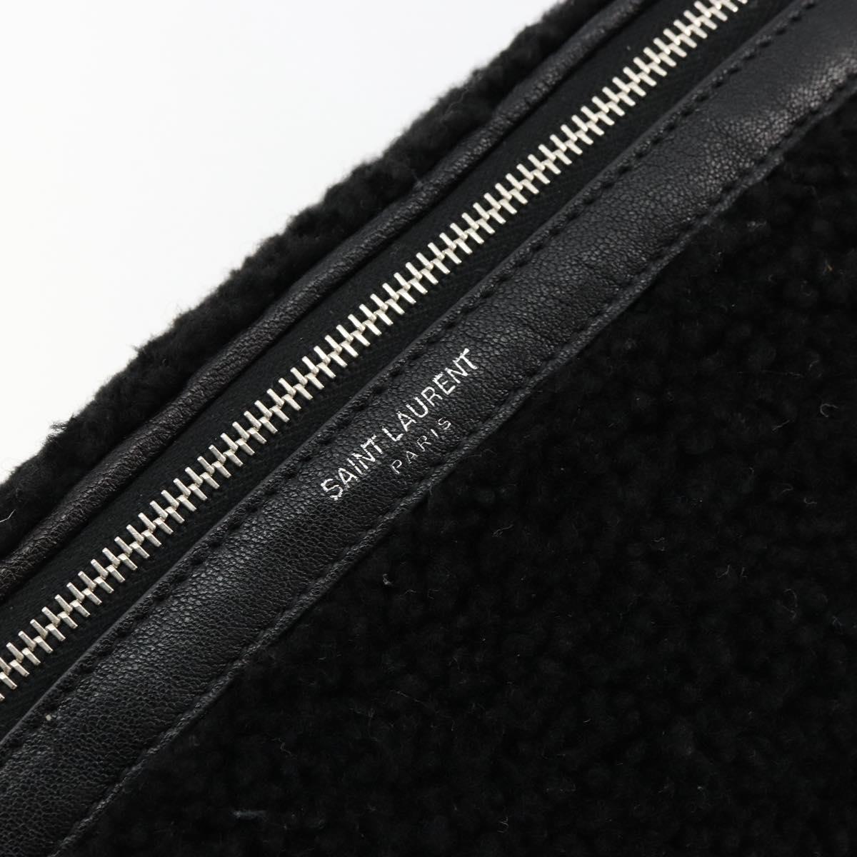 SAINT LAURENT Bore Waist bag Cotton Black Silver Auth 179295A