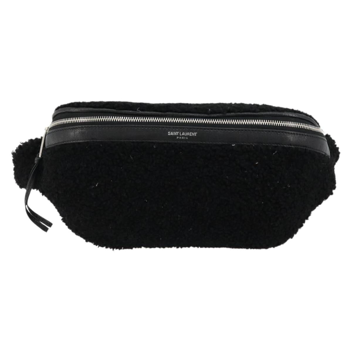 SAINT LAURENT Bore Waist bag Cotton Black Silver Auth 179295A